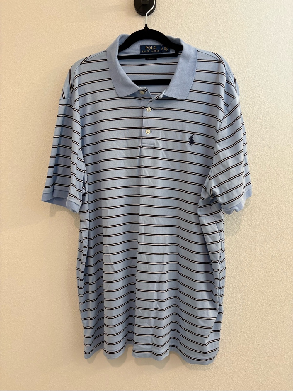 Ralph Lauren Light Blue Polo with Navy & White Stripes